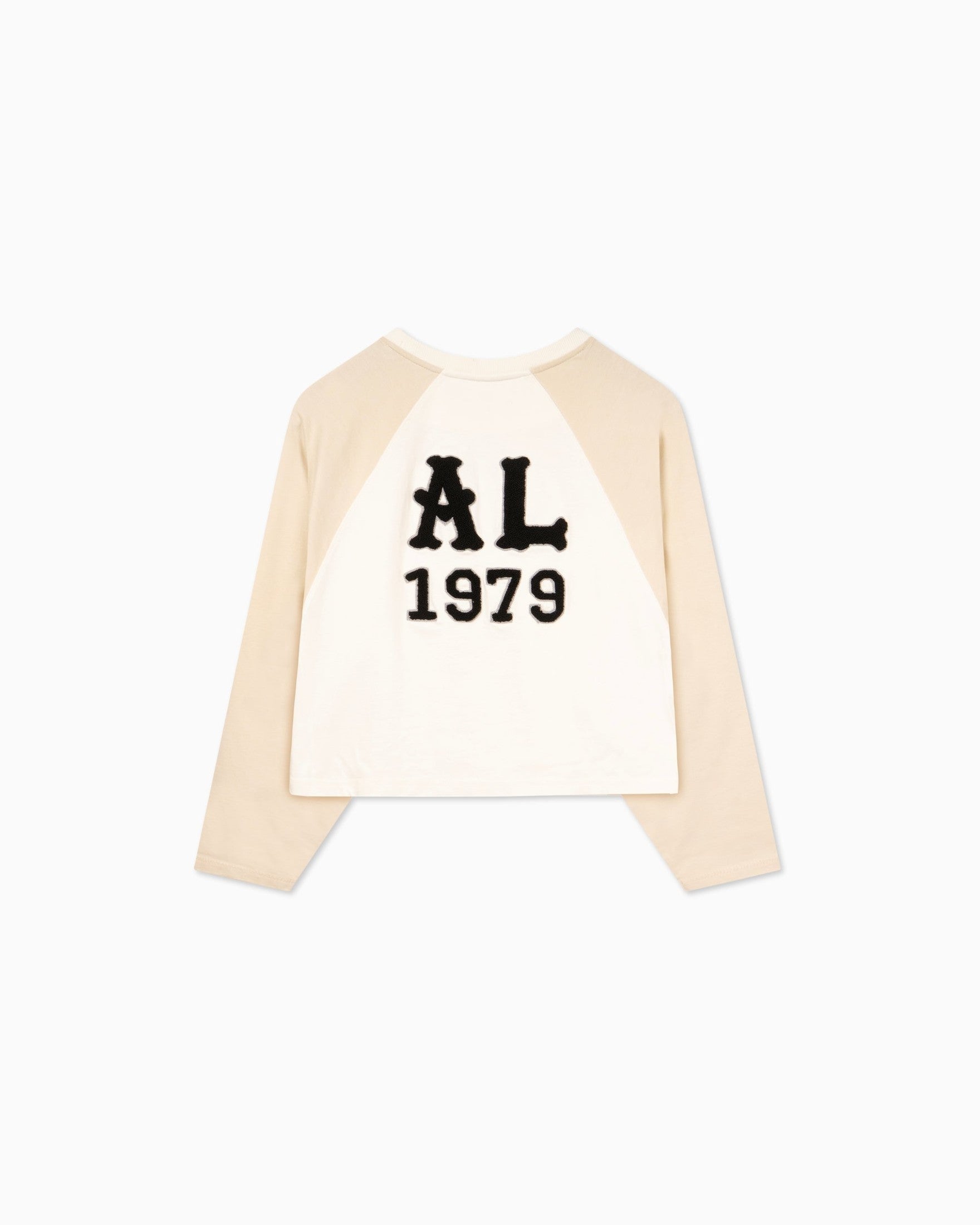 Cropped Varsity LS Tee - Ecru/Khaki - Acqua Limone