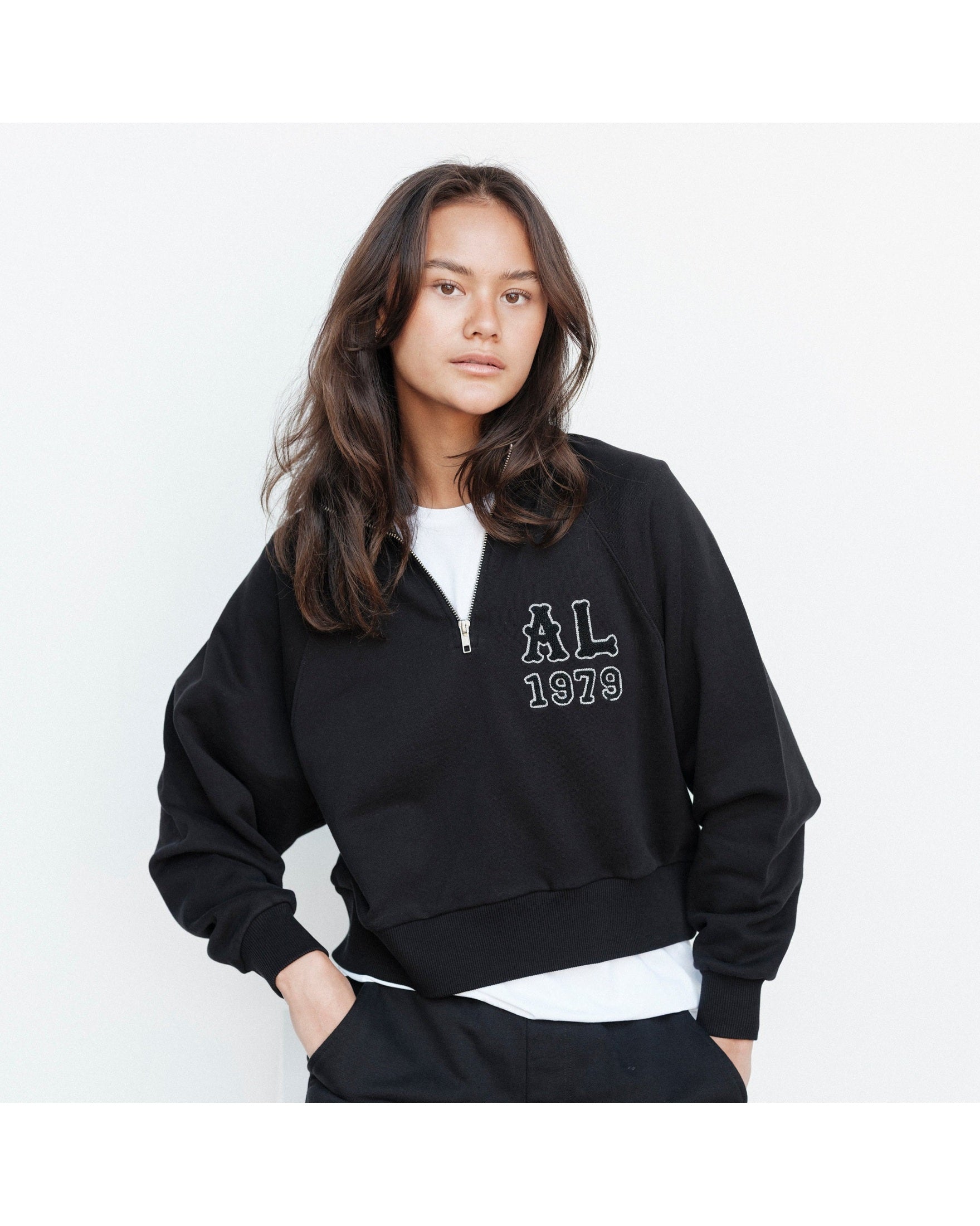 Cropped Ivy Half Zip - Black - Acqua Limone