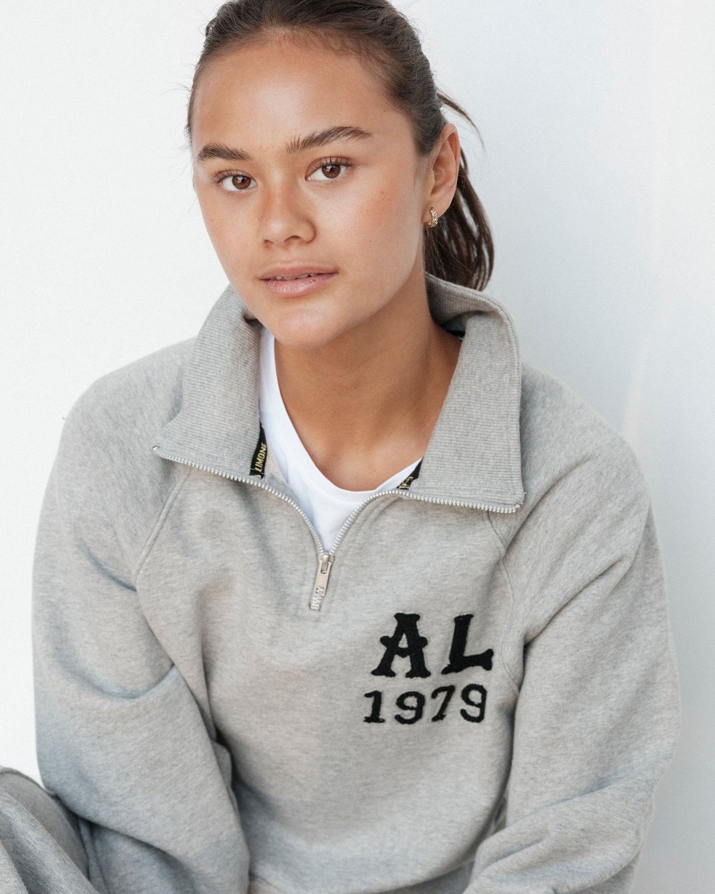 Cropped Ivy Half Zip - American Grey - Acqua Limone