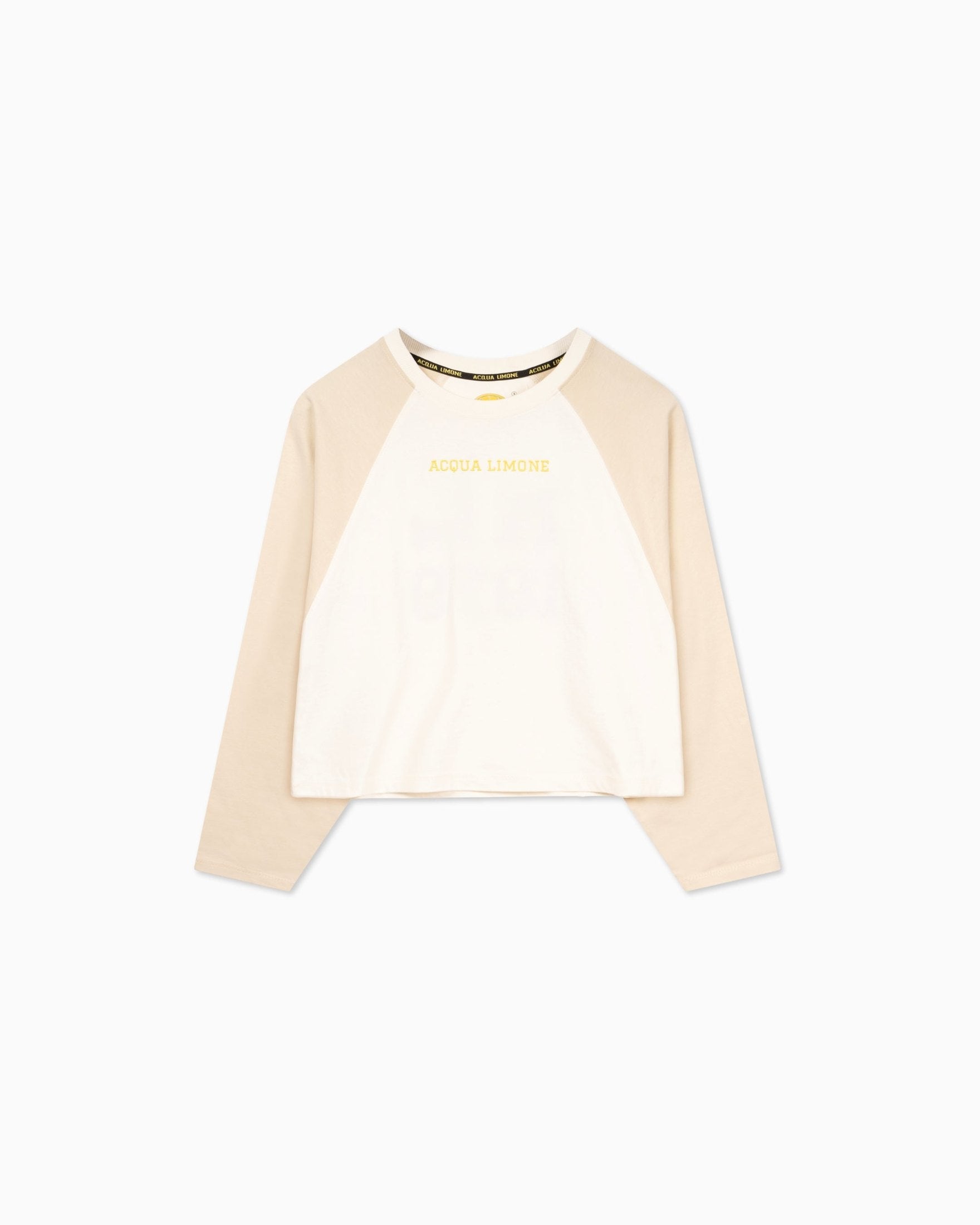 Cropped Varsity LS Tee - Ecru/Khaki - Acqua Limone