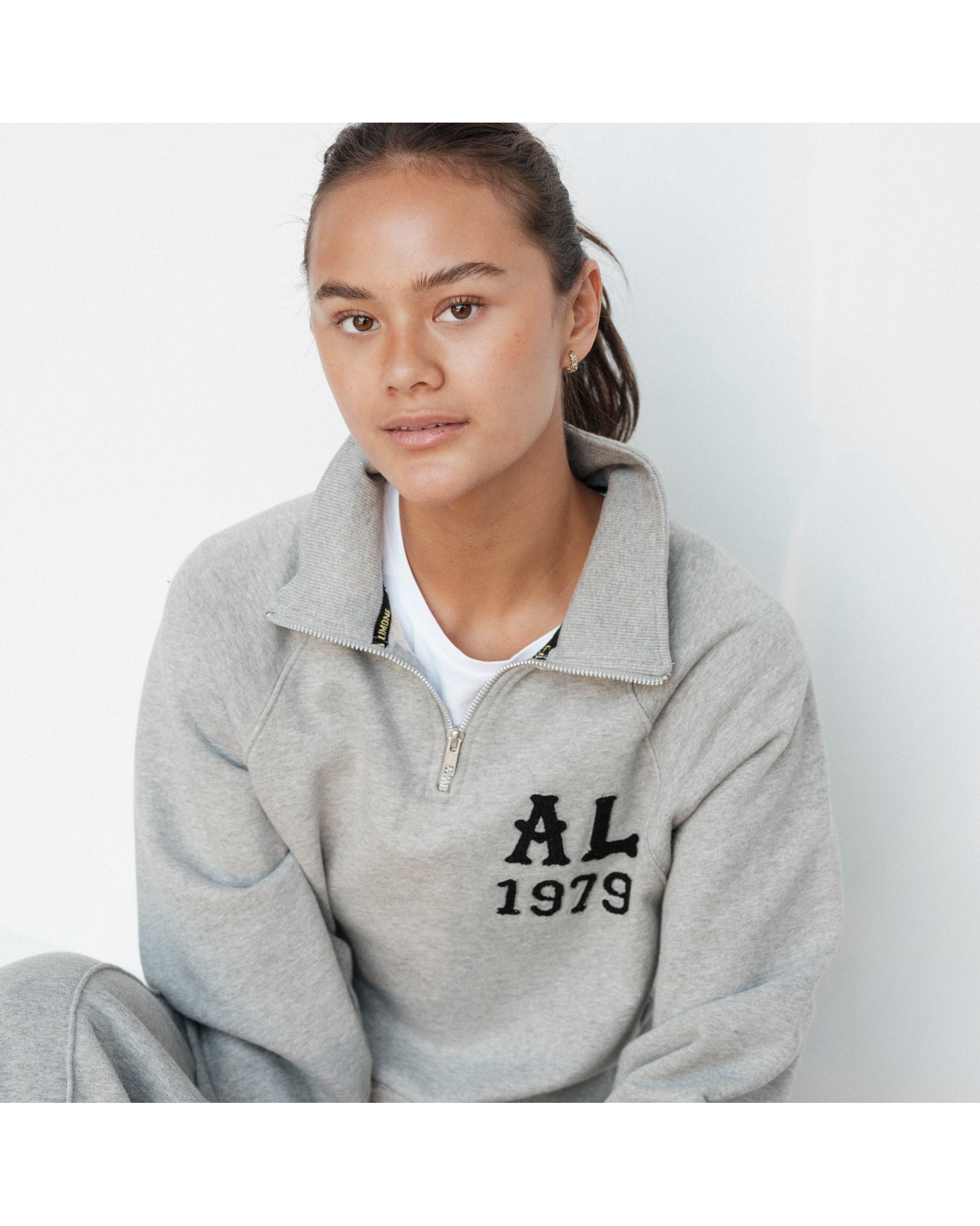 Cropped Ivy Half Zip - American Grey - Acqua Limone