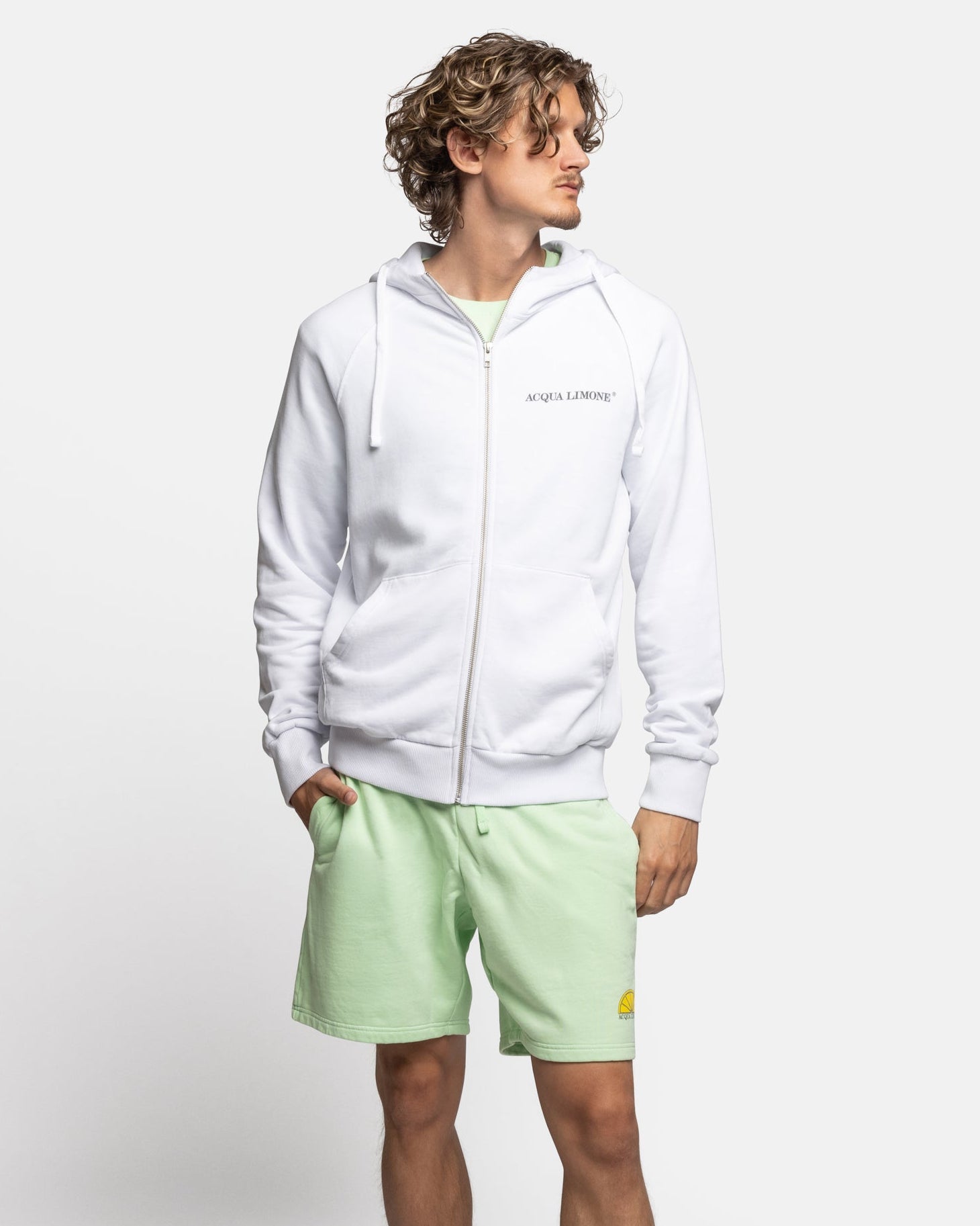 Zip Hoodie - White - Acqua Limone