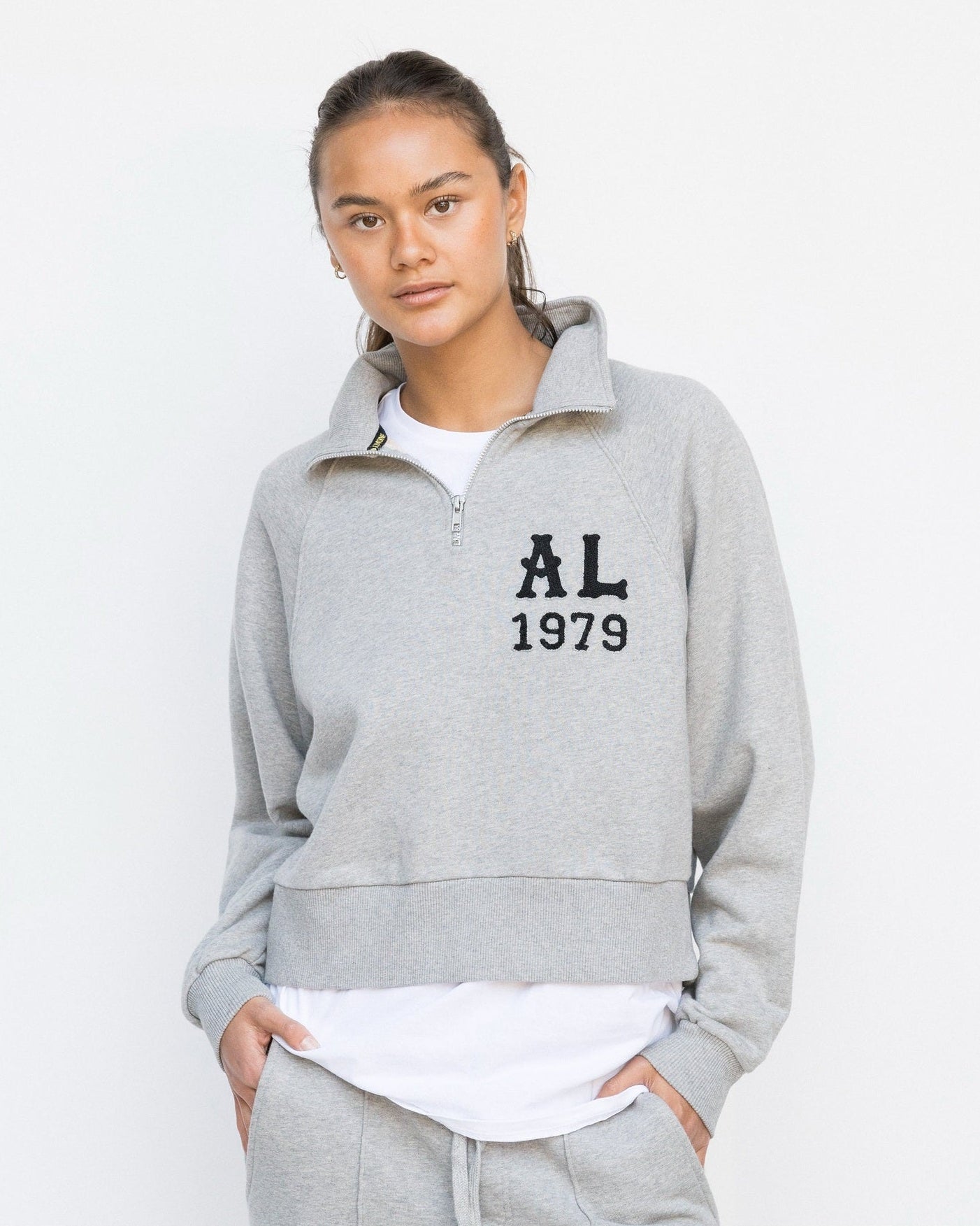 Cropped Ivy Half Zip - American Grey - Acqua Limone