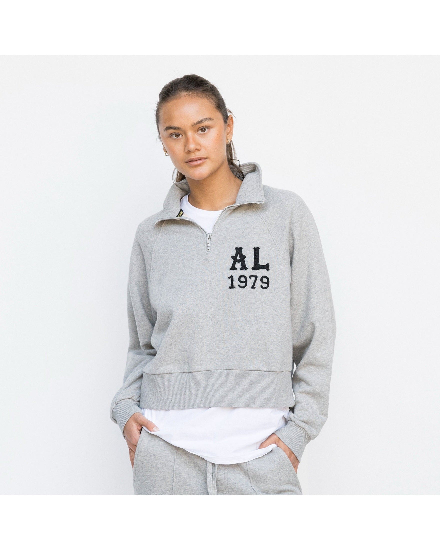 Cropped Ivy Half Zip - American Grey - Acqua Limone