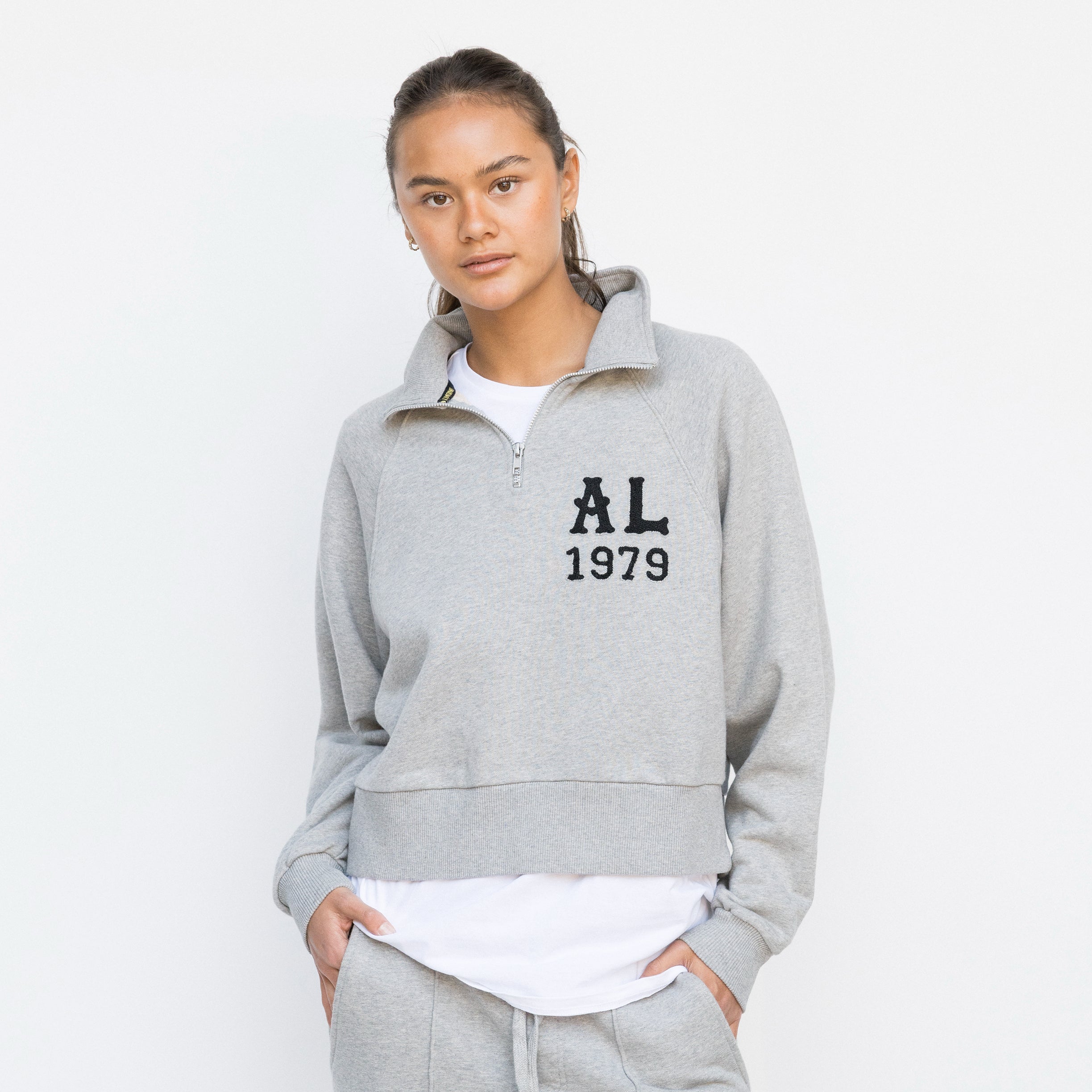 Cropped Ivy Half Zip - American Grey