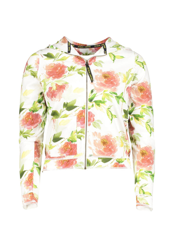 Donna Hood Jacket Co/Ly Flower Print XS/S - Acqua Limone