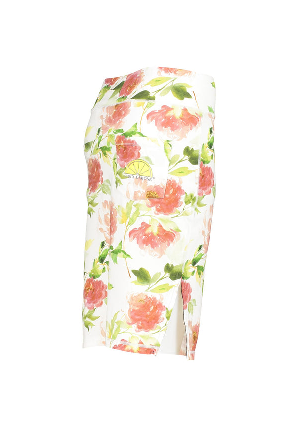 Donna Long Skirt Co/Ly Flower Print, S/M - Acqua Limone